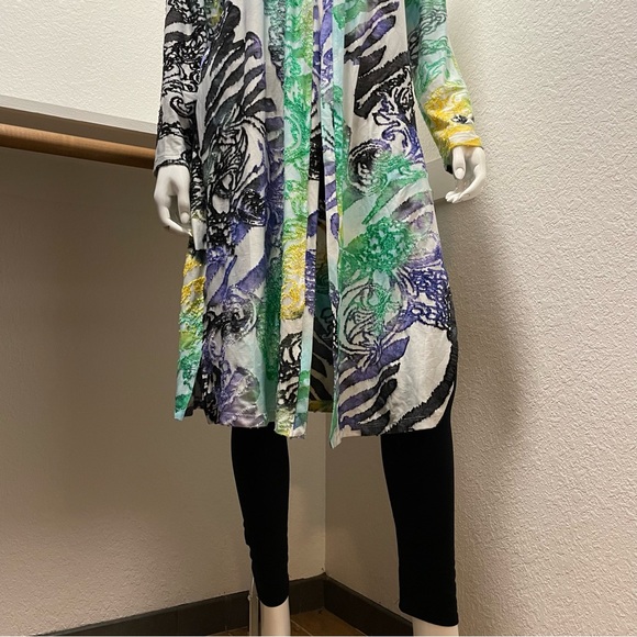 Peter Nygard Tie-Dye Jacquard Open Front Duster Cardigan | Resort Wear Sz L - Picture 4 of 7